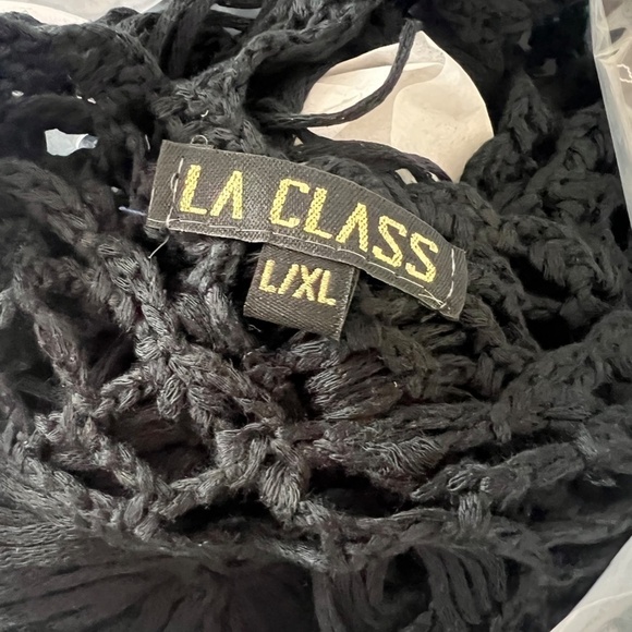 Spaghetti Strap Crochet Cover Up with Fringe - Black - Picture 14 of 16